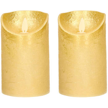 2x LED kaarsen/stompkaarsen goud met dansvlam 12,5 cm - LED kaarsen