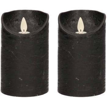 2x LED kaarsen/stompkaarsen zwart met dansvlam 12,5 cm - LED kaarsen