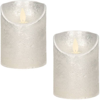 2x LED kaarsen/stompkaarsen zilver met dansvlam 10 cm - LED kaarsen