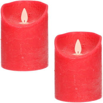 2x LED kaarsen/stompkaarsen rood met dansvlam 10 cm - LED kaarsen