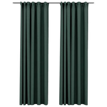 Blokker vidaXL Gordijnen linnen-look verduisterend haken 2 st 140x245 cm groen aanbieding