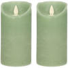 2x LED kaarsen/stompkaarsen jade groen met dansvlam 15 cm - LED kaarsen