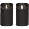 2x LED kaarsen/stompkaarsen zwart met dansvlam 12,5 cm - LED kaarsen