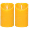 2x LED kaarsen/stompkaarsen oker geel met dansvlam 12,5 cm - LED kaarsen