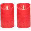 2x LED kaarsen/stompkaarsen rood met dansvlam 12,5 cm - LED kaarsen