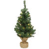 Kerst kerstbomen groen in jute zak met verlichting 75 cm - Kunstkerstboom