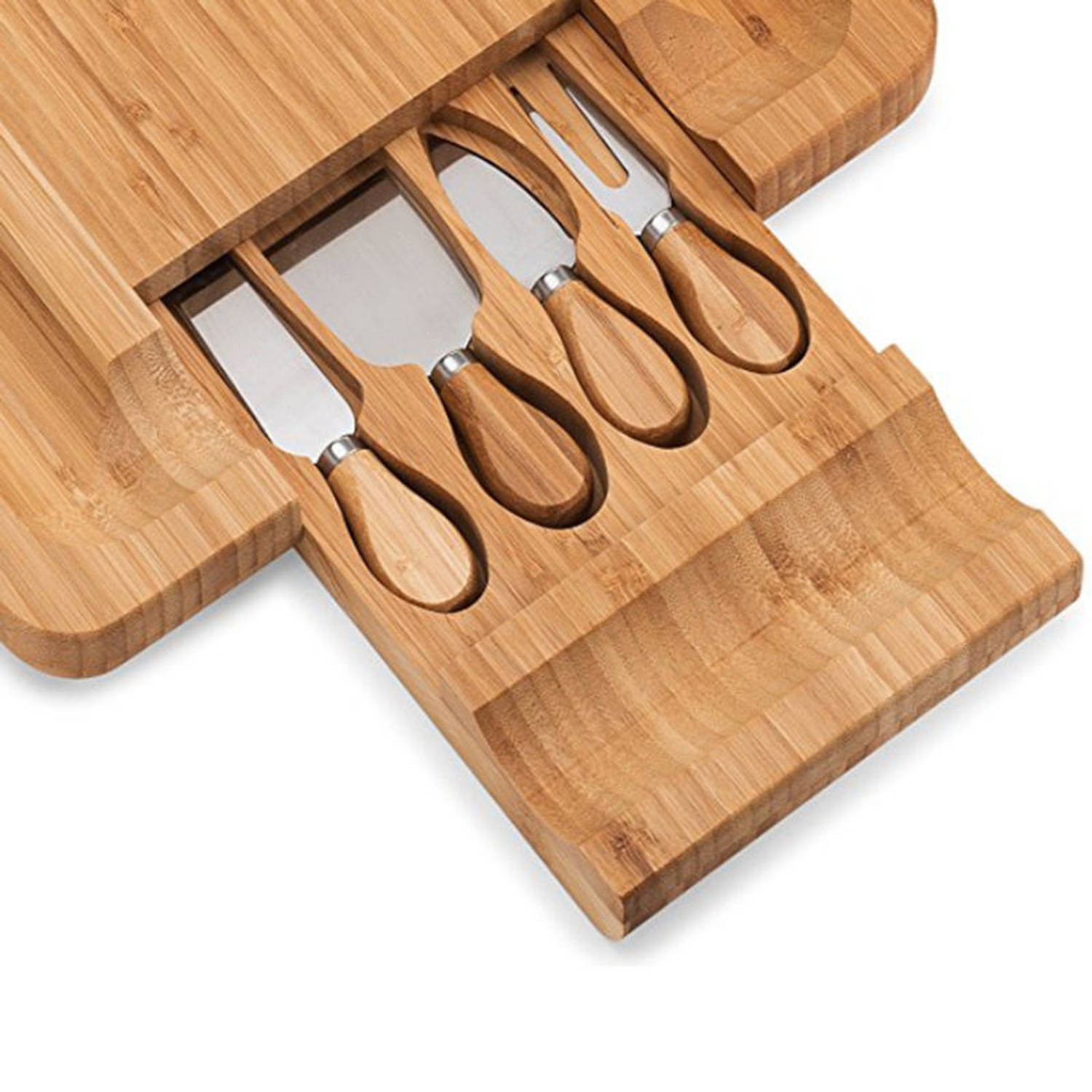 goedkoop Metafoor Augment Kaasplank van Bamboe hout met 4 Kaasmessen - Kaasplankje met Lade met |  Blokker