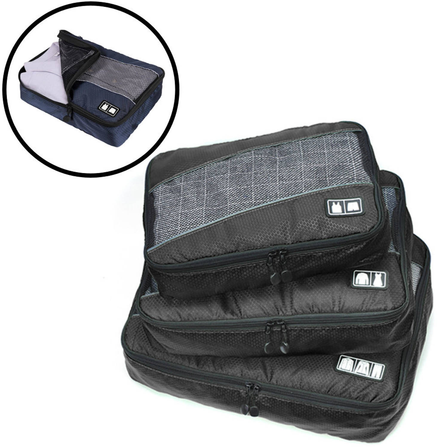 Packing Cubes 3 Delige reis Set - Koffer organizer - Handbagage inpak |