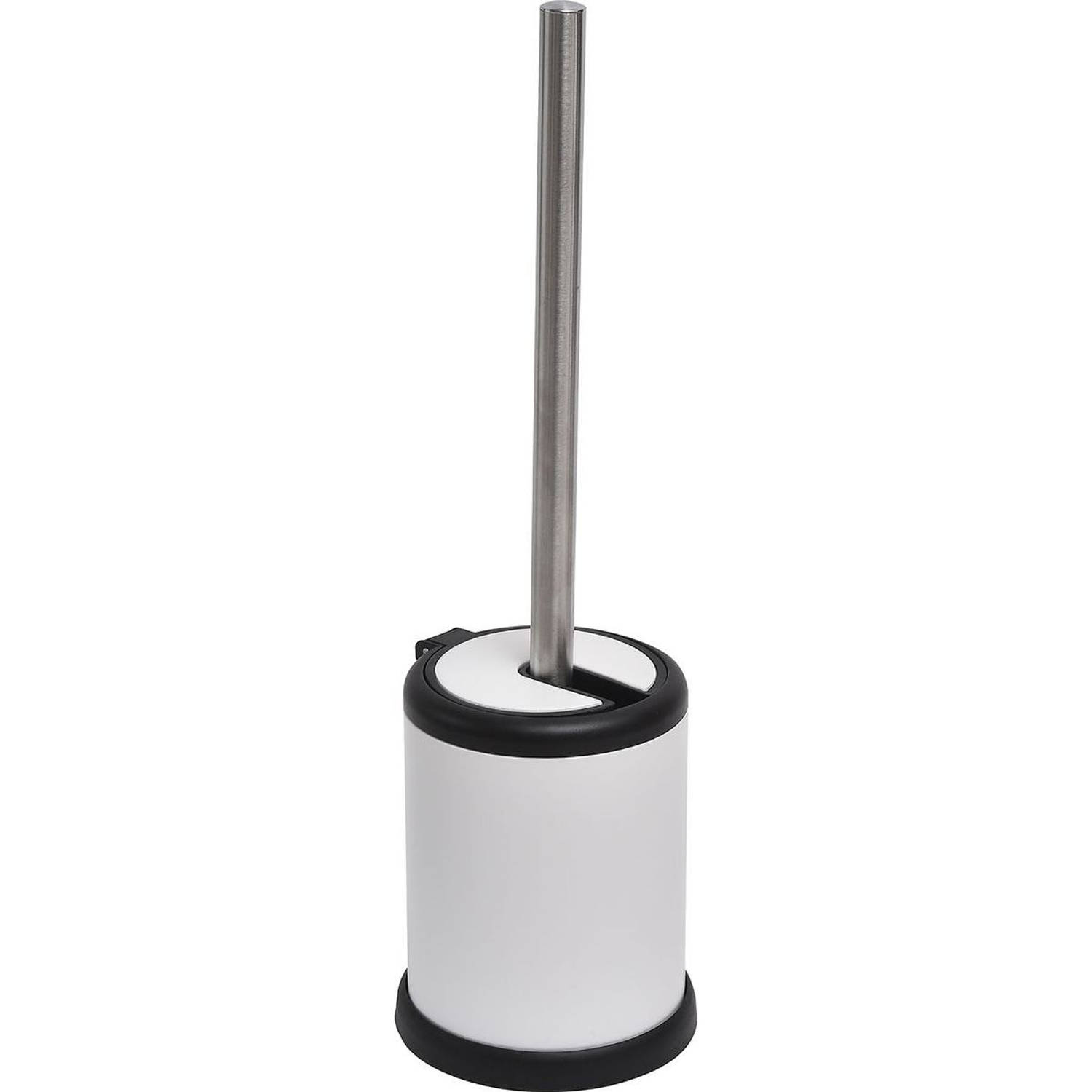 Gebor - Praktische Toiletborstel Met Houder Met Afdekklep - 11,5x39cm - Wit - Vrijstaand - Badkamer - Toilet