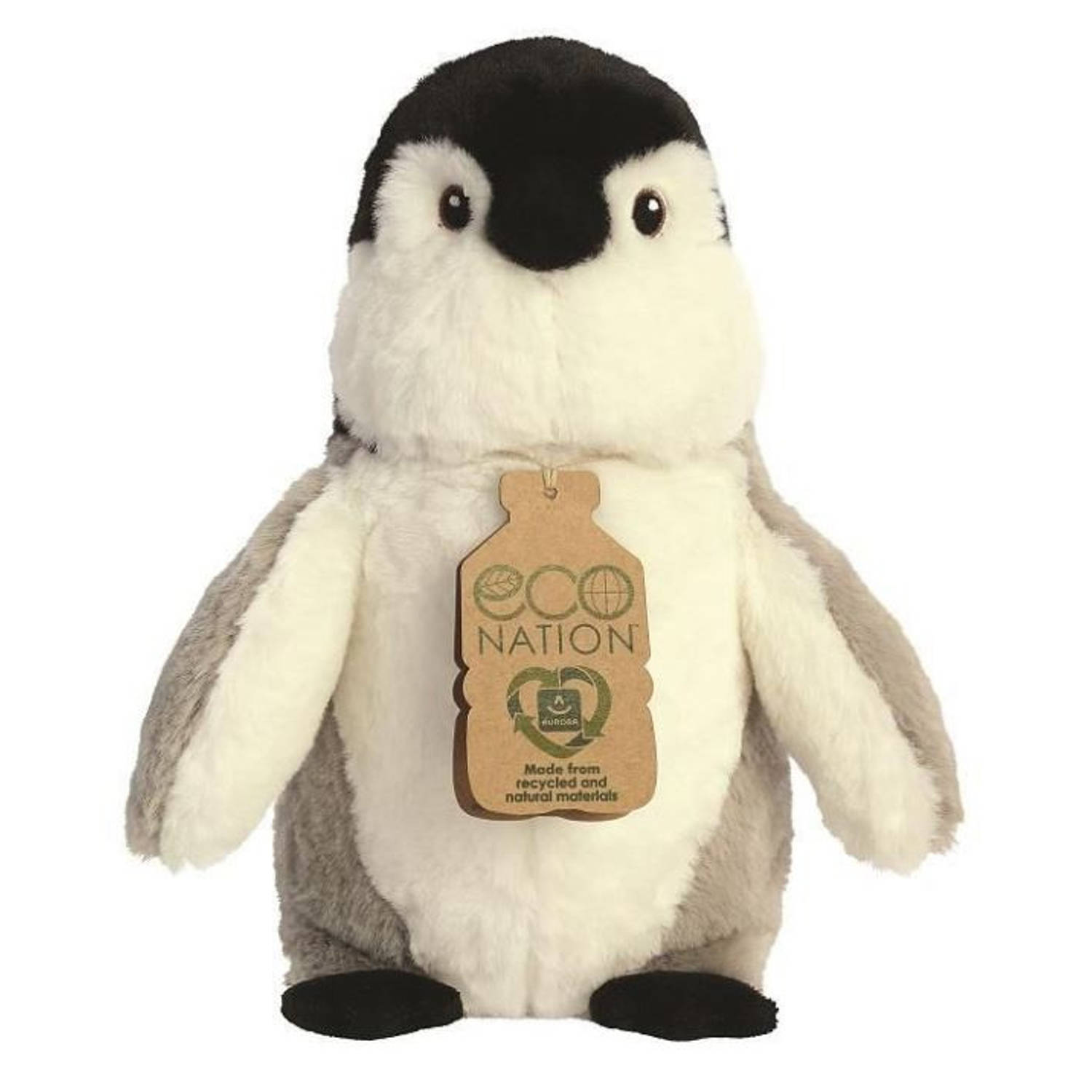 Aurora knuffel Eco Nation pinguïn 24 cm pluche zwart-grijs