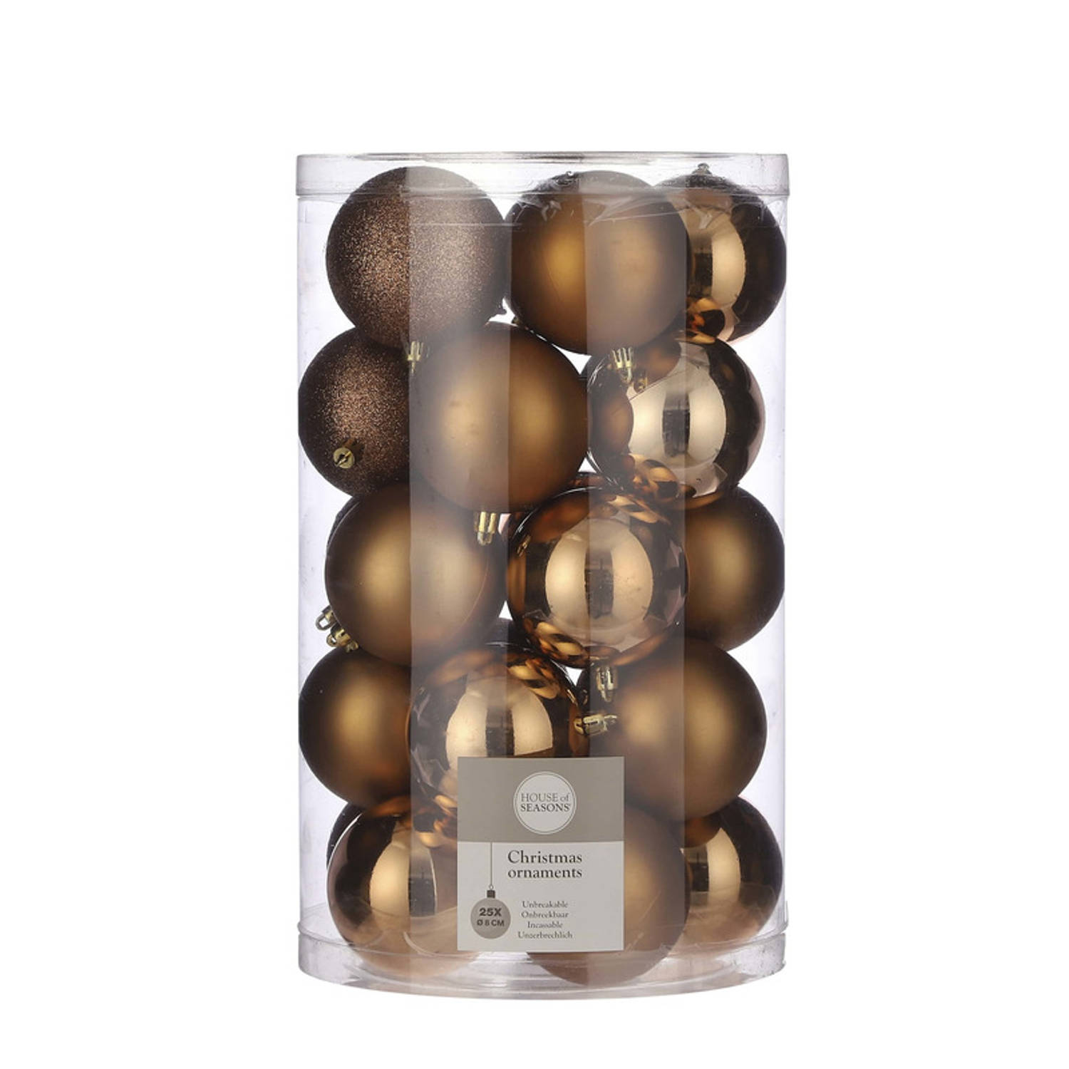 Onbreekbare kunststof kerstballen licht koper pakket 25-delig licht koperen kerstballen 8 cm Kerstbo
