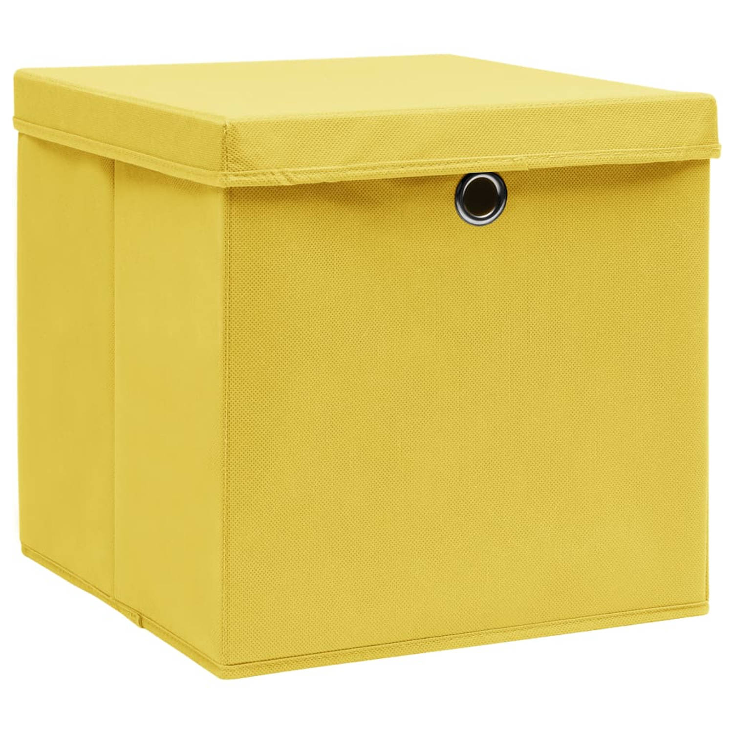 The Living Store Opbergboxen - geel nonwoven - 32x32x32 cm - inklapbaar - deksels - set van 1