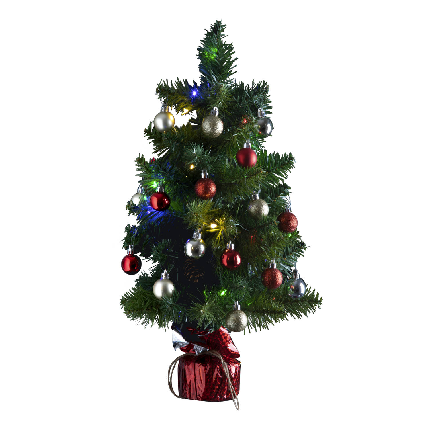 Mini Kerstboom all-in-one LED Verlichting en Versiering 50cm - Rood/Zilver