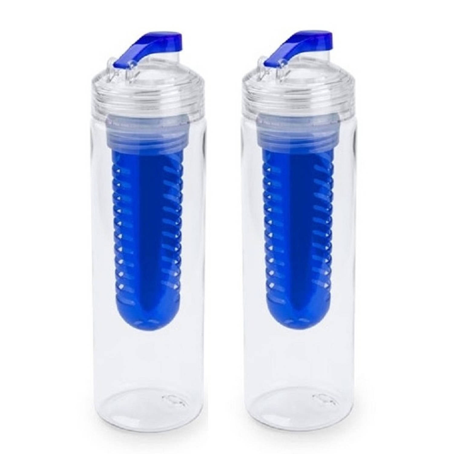 2x Water fles met fruitfilter blauw 700 ml - Drinkflessen