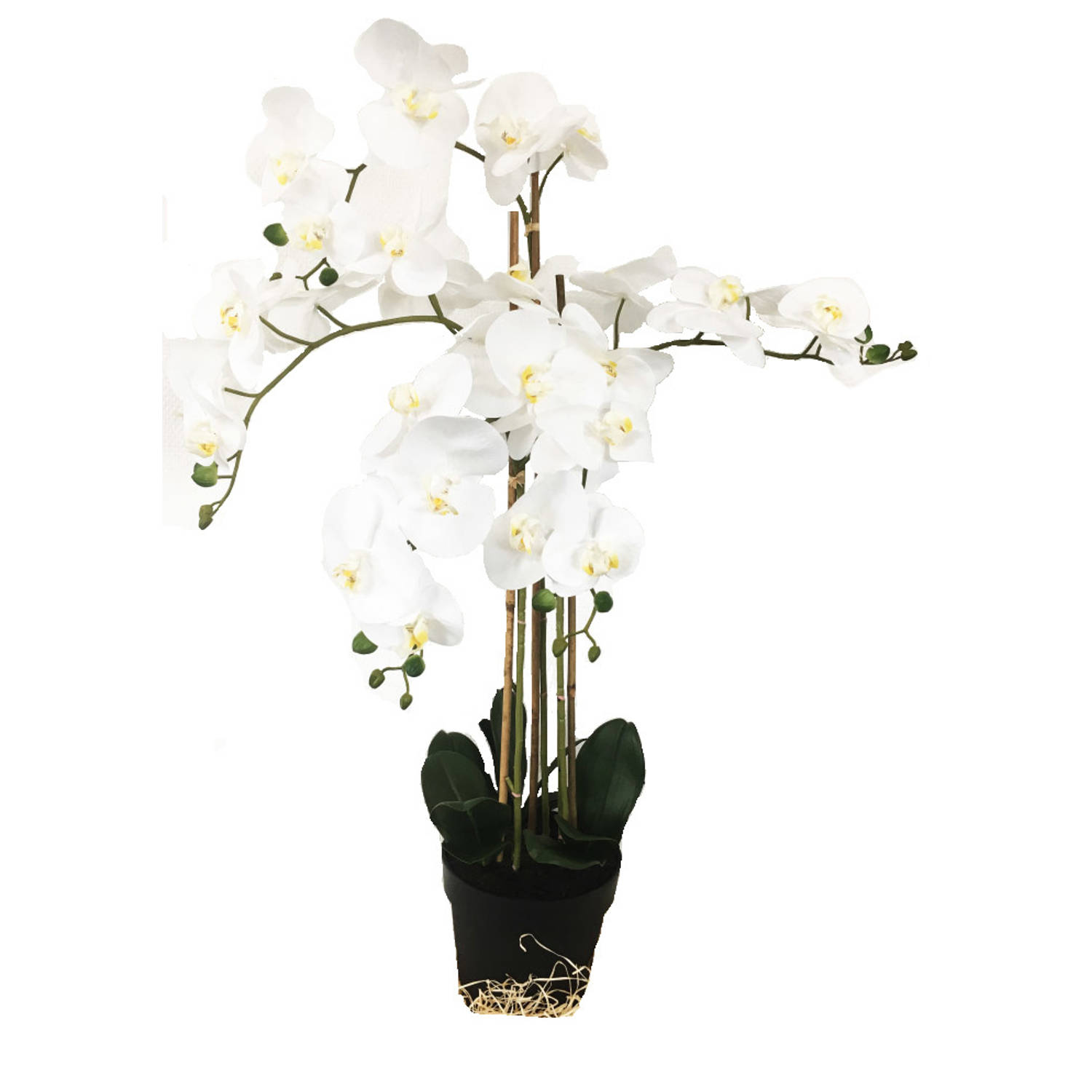 Grote Levensechte Kunst Orchidee-Phlaenopsis Plant 100 Cm Met Pot ( 5-taks Vol Bloemen) Kleur Wit