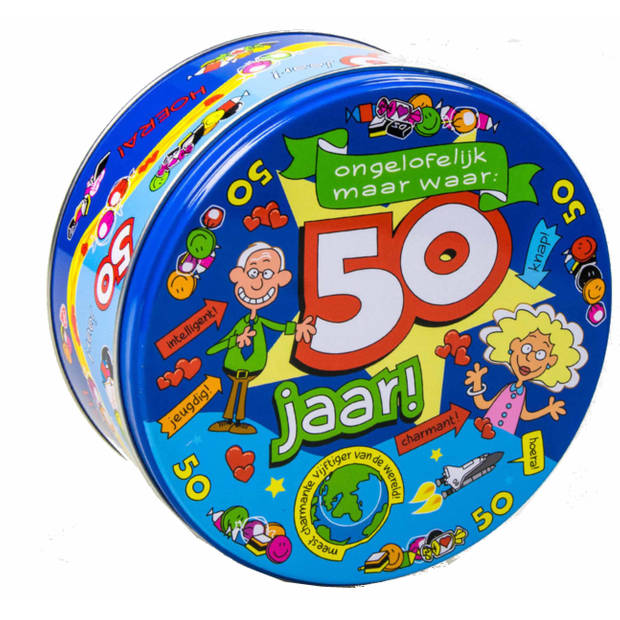 Snoeptrommel/cadeautrommel 50 jaar verjaardagscadeau/versiering - cadeau blikken