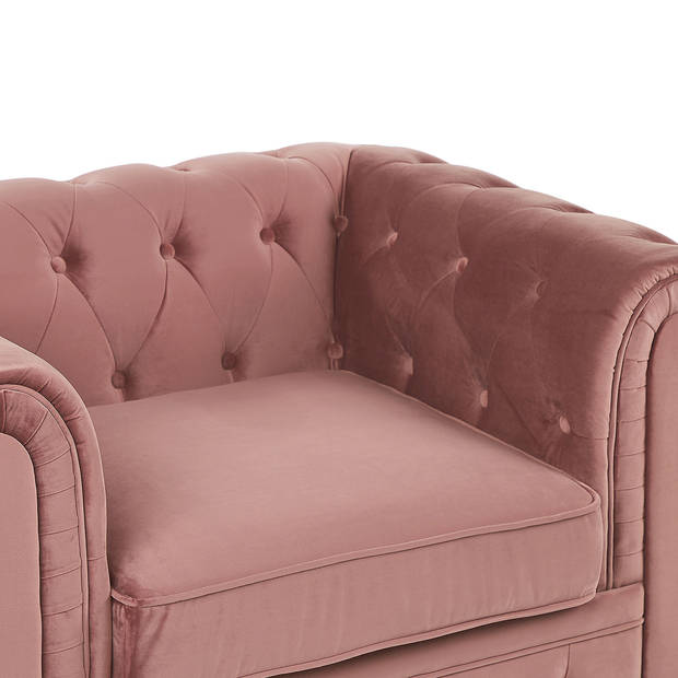 Beliani CHESTERFIELD - Fauteuil-Roze-Fluweel