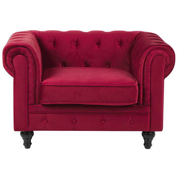 Beliani CHESTERFIELD - Fauteuil-Rood-Fluweel