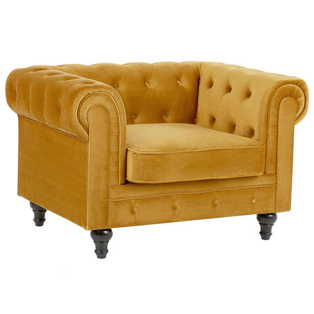 Beliani CHESTERFIELD - Fauteuil-Geel-Fluweel