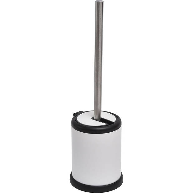 Gebor - Praktische Toiletborstel met Houder met afdekklep - 11,5x39cm – Wit – Vrijstaand – Badkamer – Toilet