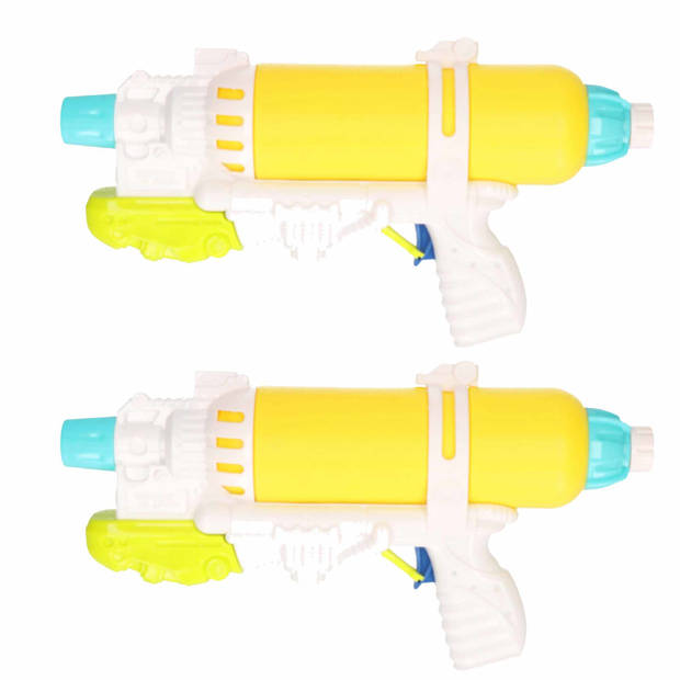 2x Waterpistolen/waterpistool geel/wit van 34 cm kinderspeelgoed - Waterpistolen