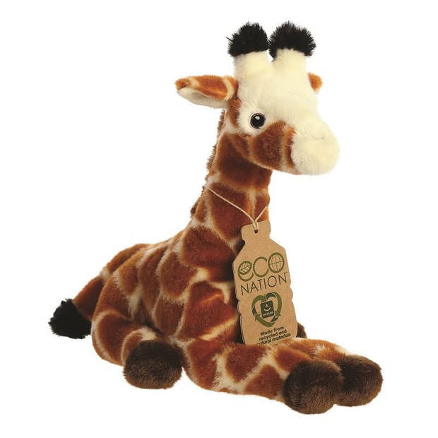 Aurora Pluche dieren knuffel giraffe - bruin - 21 cm - Knuffeldieren giraffes - cadeau - liggend - Knuffeldier