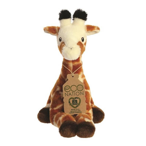 Aurora Pluche dieren knuffel giraffe - bruin - 21 cm - Knuffeldieren giraffes - cadeau - liggend - Knuffeldier