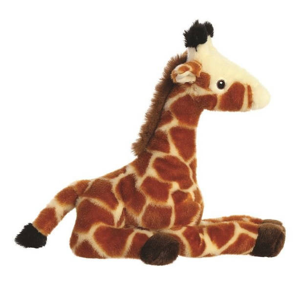 Aurora Pluche dieren knuffel giraffe - bruin - 21 cm - Knuffeldieren giraffes - cadeau - liggend - Knuffeldier