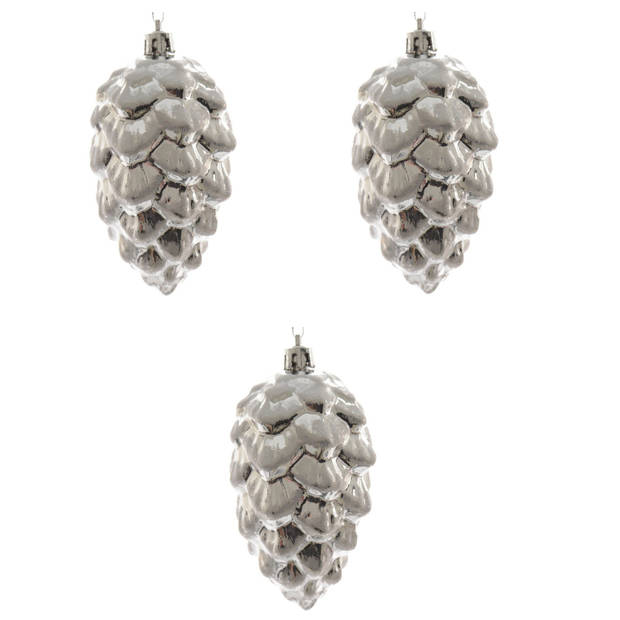 3x Kerstboomversiering dennenappel ornamenten zilver 9 cm - Kersthangers