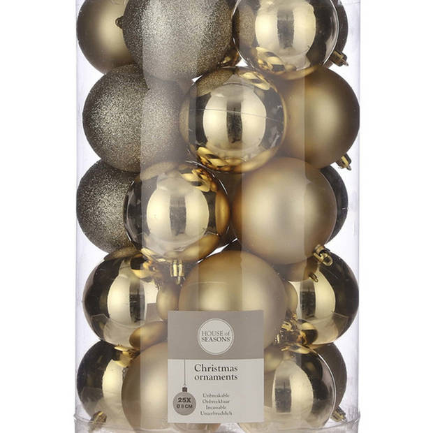25x Kunststof kerstballen goud 8 cm - Kerstbal