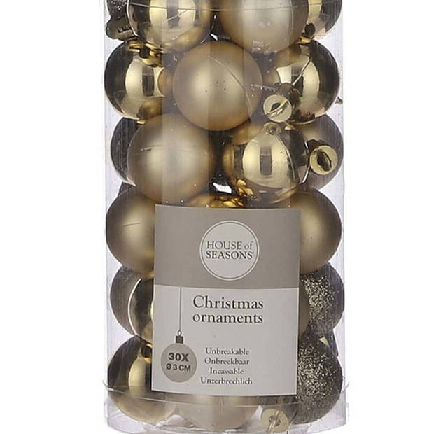 30x Kleine kunststof kerstballen goud 3 cm - Kerstbal