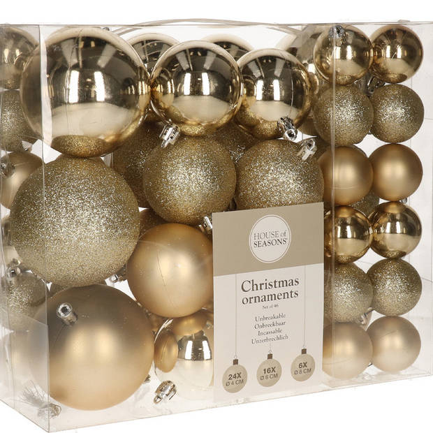 46x stuks kunststof kerstballen champagne 4, 6 en 8 cm - Kerstbal