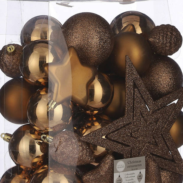 39x stuks kunststof kerstballen en kerstornamenten met ster piek koper mix - Kerstbal