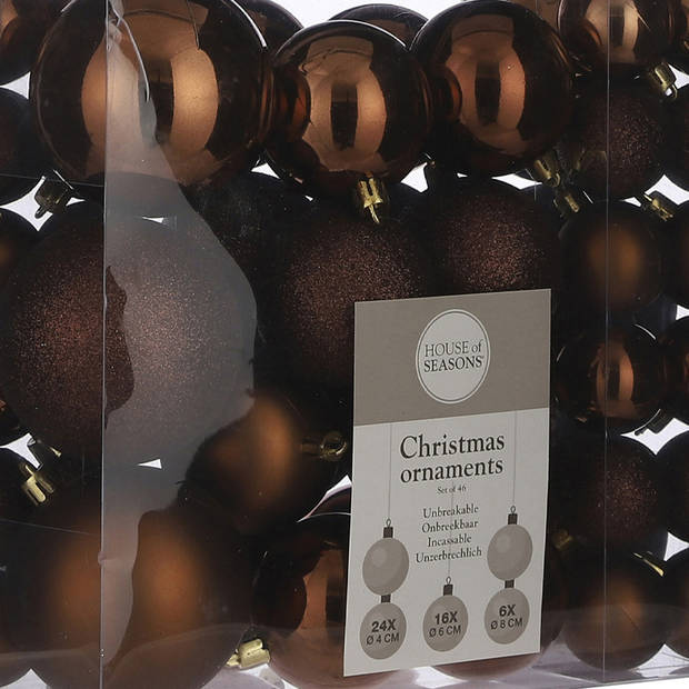 46x stuks kunststof kerstballen bruin 4, 6 en 8 cm - Kerstbal