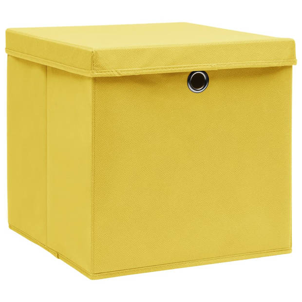 The Living Store Opbergboxen - geel nonwoven - 32x32x32 cm - inklapbaar - deksels - set van 1