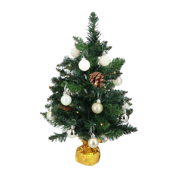 Mini Kerstboom all-in-one LED Verlichting en Versiering 50cm - Goud/Wit