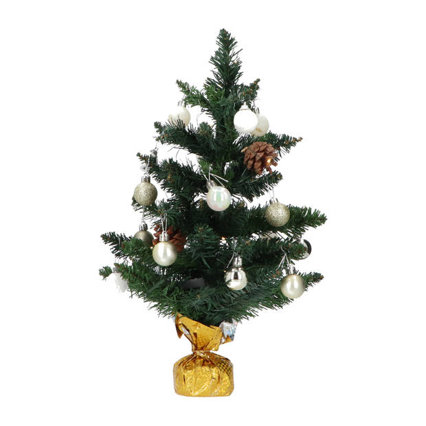 Mini Kerstboom all-in-one LED Verlichting en Versiering 50cm - Goud/Wit