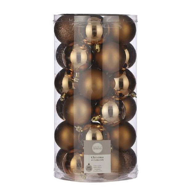 30x stuks kunststof kerstballen licht koper 6 cm inclusief kerstbalhaakjes - Kerstbal