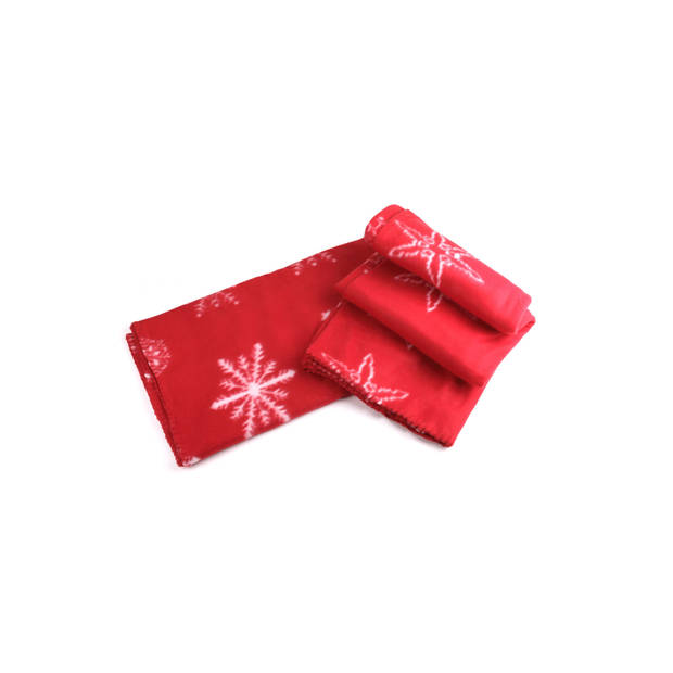 Fleece deken/plaid rode sneeuwvlokken print 120 x 150 cm - Plaids