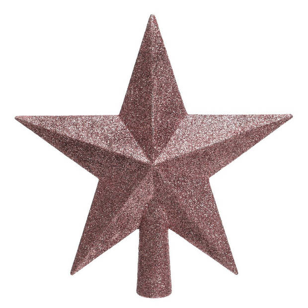 Glitter piek in stervorm oud roze 19 cm kunststof/plastic - kerstboompieken