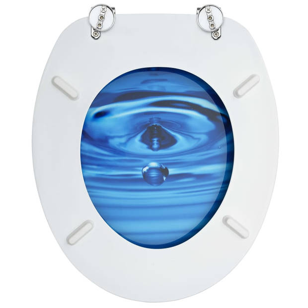 The Living Store Toiletbril - MDF - Chroom-zinklegering - 42.5 x 35.8 cm - Blauw waterdruppel-ontwerp