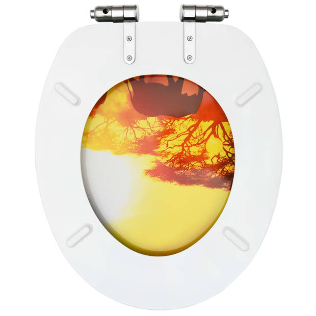 The Living Store Toiletpotbril - Savanneontwerp - MDF - Chroom-zinklegering - 42.5 x 35.8 cm - 5.3-5.5 cm