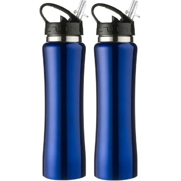 2x Drinkflessen/waterflessen kobalt blauw RVS 500 ml - Drinkflessen