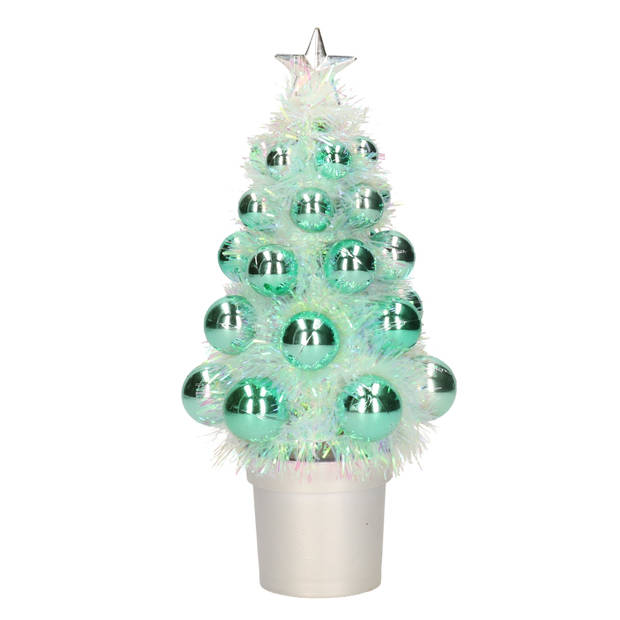 2x Mini kunst kerstboompje mint groen met kerstballen 19 cm - Kunstkerstboom