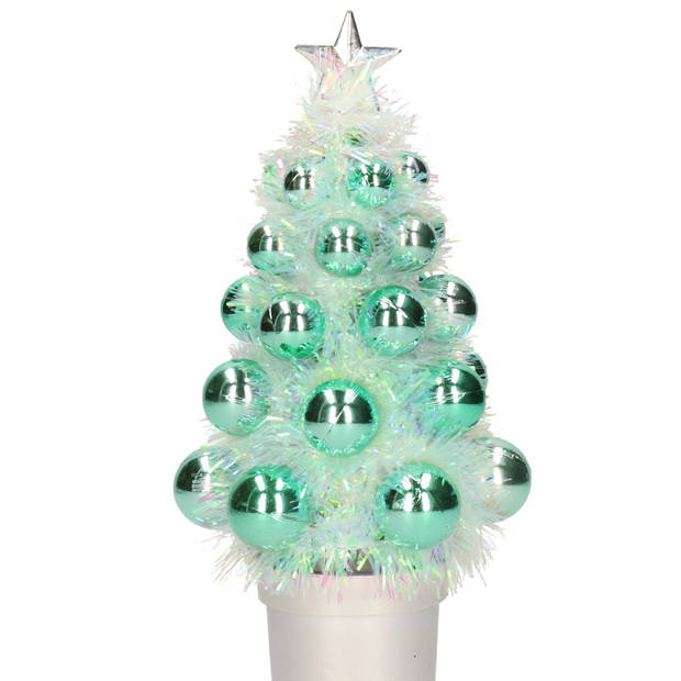 Mini kunst kerstboompje mint groen met kerstballen 19 cm - Kunstkerstboom