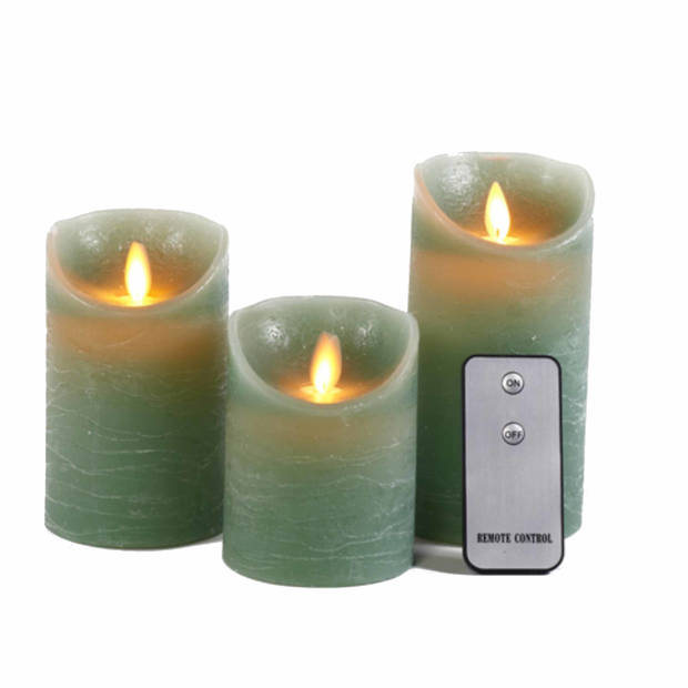 Kaarsen set 3x jade groene LED stompkaarsen met afstandsbediening - LED kaarsen