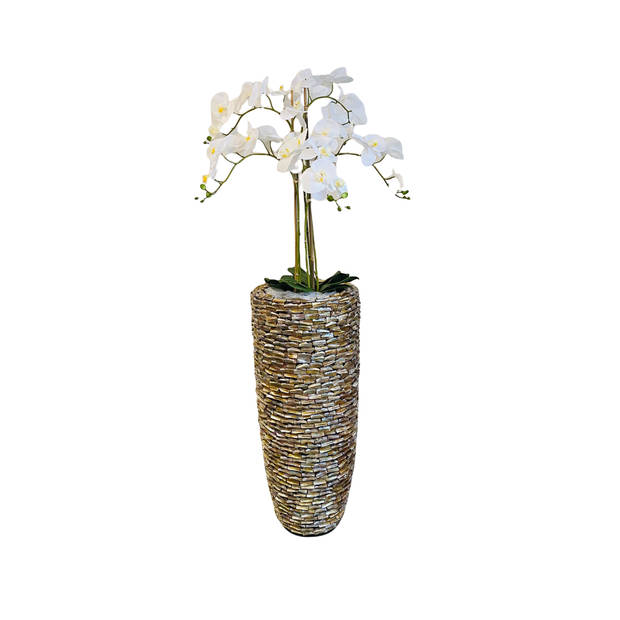 Grote Levensechte Kunst Orchidee / Phlaenopsis plant 100 cm met pot - Witte kunst orchidee - Kunstplanten