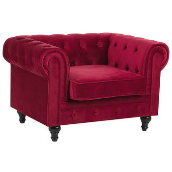 Beliani CHESTERFIELD - Fauteuil-Rood-Fluweel