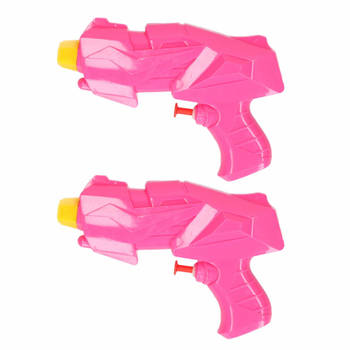 2x Mini waterpistolen/waterpistool roze van 15 cm kinderspeelgoed - waterspeelgoed van kunststof - kleine waterpistolen