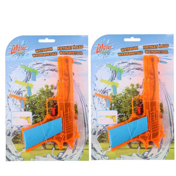 2x Waterpistolen/waterpistool oranje van 18 cm kinderspeelgoed - Waterpistolen